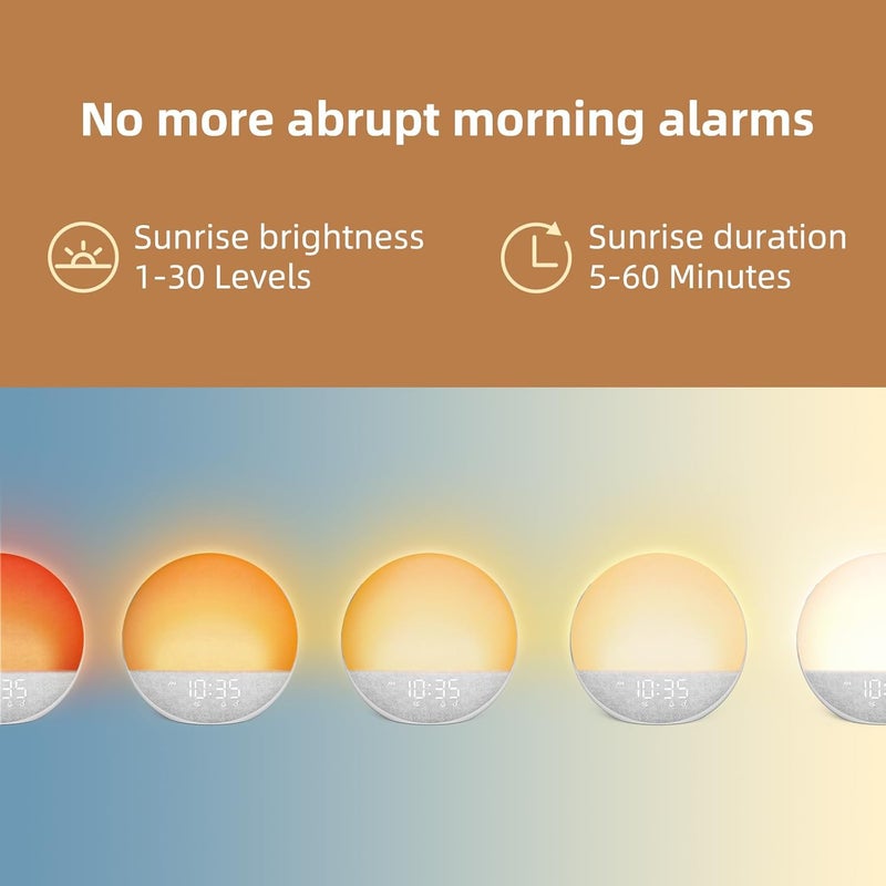 Odokee Sunrise Alarm Clock White Noise Machine: Natural Wake Up Light - Dimmable Clock with Bluetooth Speaker for Bedroom - 25 Sleep Sounds for Baby Adults Kids Frost White - Image 2